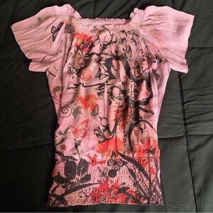 Women’s Pink Floral Off-Shoulder Top